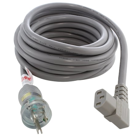 Ac Works 20ft 14/3 15A Medical Grade Power Cord with Right Angle IEC C13 Connector MD15ARC13-240
